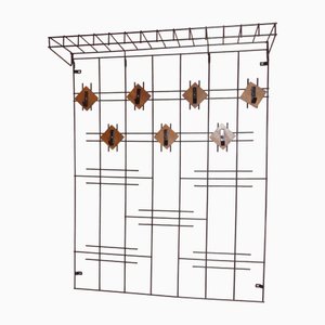 Vintage String Wardrobe Black Wire Frame with Teak Elements and Hat Rack, 1960s