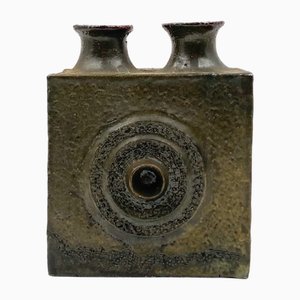 Italian Brutalist Dark Green Ceramic Vase, 1970s