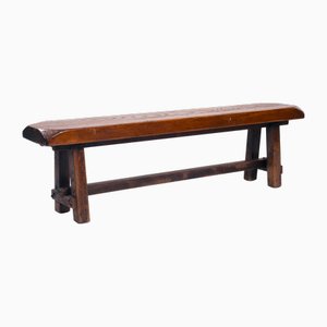 Brutalist Rustic Oak Bench, 1930s