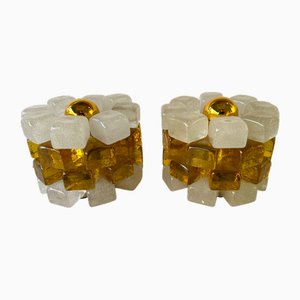 Mid-Century Modern Italian Bubble Glass Cube Cylinder Lamps from Poliarte, 1970s, Set of 2, Set of 2