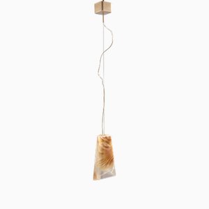 Orangefarbene Vintage Hängelampe aus Muranoglas & Messing von La Murrina, 1970er