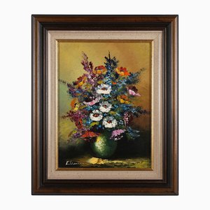 Belgian Artist, Still Life with a Bouquet of Flowers, 1950s, Oil on Canvas, Framed