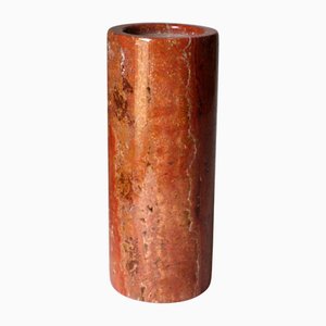 Italian Red Travertine Cylindrical Vase, 1970s