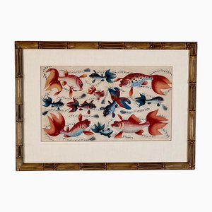 Chinese Artist, Koi Carp, Gouache Painting on Pith Paper, 1890s