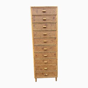 Mid-Century Italian 10-Drawer Rattan and Bamboo Chest of Drawers, 1960s