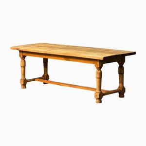 Mesa de comedor de granja de roble blanqueado, años 20