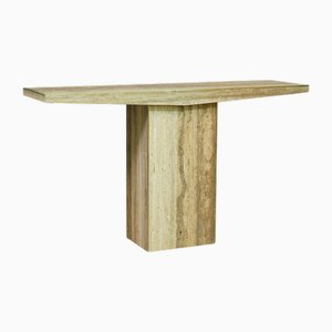 Table Console Mid-Century Carrée en Travertin et Laiton