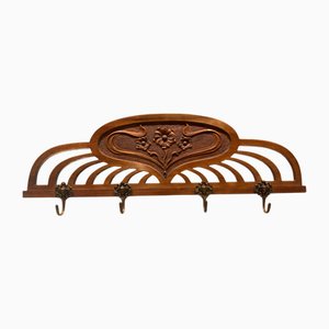 Art Nouveau Coat Hanger with 4 Plastic Brass Hooks, 1890s