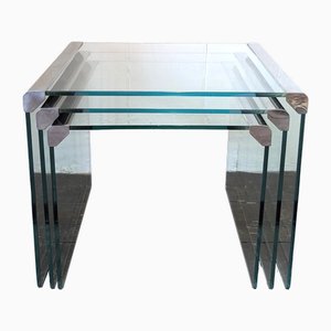 Vintage Glass and Steel Nesting Tables by Galotti & Radice, 1970s, Set of 3