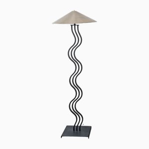 Vintage American Black Metal Wiggle Floor Lamp with Steel Shade, 1980s