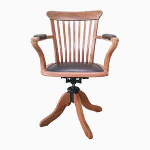 Italian Office Armchair in Walnut and Leather, 1930s