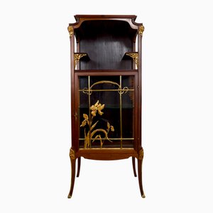 Vitrina / vitrina modernista de bronce dorado con motivos florales, Francia, década de 1900