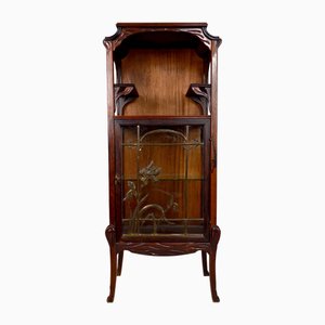 Vetrina Art Nouveau in bronzo e legno intagliato a tema lacustre, Francia, inizio XX secolo