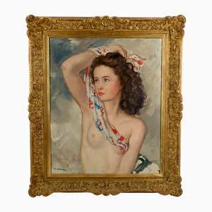 Maurice Ehlinger, Ritratto nudo di giovane donna con sciarpa, 1940, Olio su tela