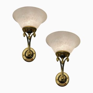 Applique in vetro di Murano in ottone, anni '70, set di 2
