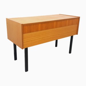 Mobiletto / cassettiera vintage in teak e metallo nero, anni '60