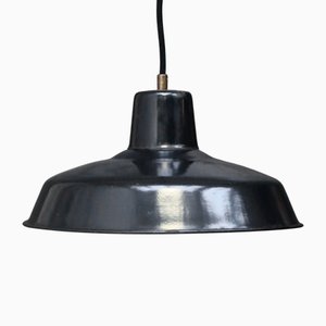 Vintage Industrial French Black Enamel Pendant Lights