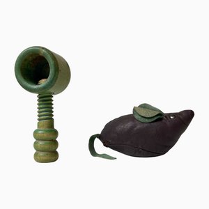 Casse-Noisette Vert et Rat en Cuir Vintage, Danemark, 1970s, Set de 2