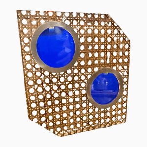 Cornice in paglia di Vienna e vetro acrilico attribuita a Dior Home, anni '70