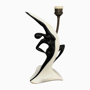 Mid-Century Modern Black and White Ceramic Table Lamp by Italo Casini, 1960s