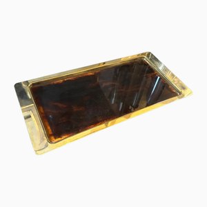 Mid-Century Modern Faux Tortoise Acrylic Glass Tray in the style of Dior Home, 1980s