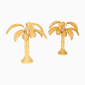 Rattan Tischlampen aus Palmenholz, 2er Set