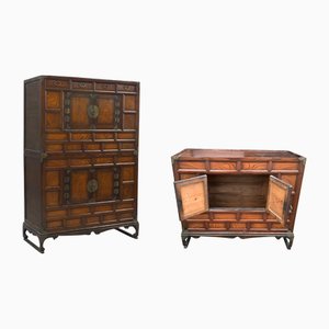 Commodes en Orme avec Détails en Laiton, Set de 2