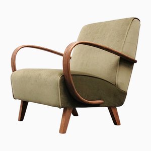 Bentwood Armchair in Pale Green Velvet by Jindrich Halabala, 1930s