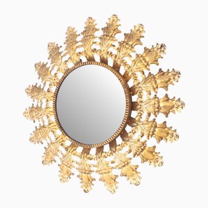 Antique Spanish Gilt Metal Sunburst Mirror, 1960s