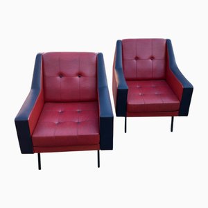 Set of Red and Black Armchairs, 1960s