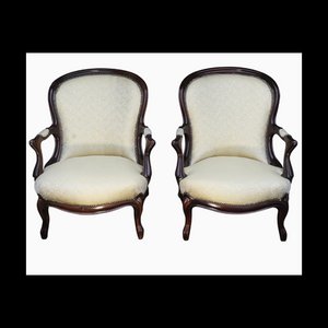 Poltrone vittoriane con cornice in mogano, set di 2