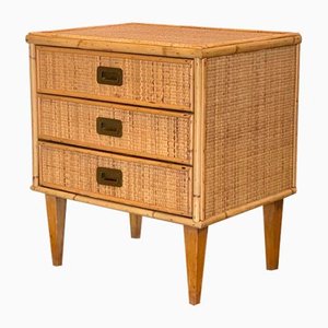 Comodino vintage in vimini, anni '70