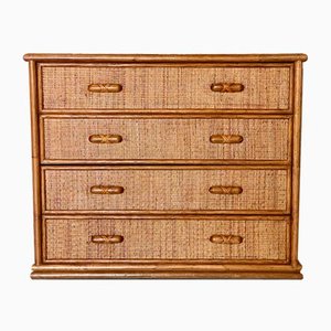 Commode à Tiroirs en Osier et Bambou, 1970s