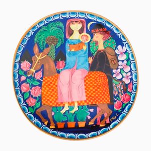 Christmas Pottery Plate by Stig Lindberg for Gustavsberg, Sweden, 1981