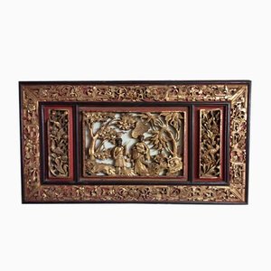 Chinese Bas-Relief/Overdoor in Sculpted and Carved Wood