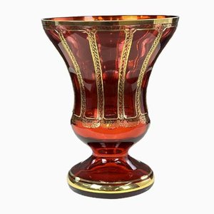 Hand-Gilded Ruby Glass Vase from Bohemia Crystal