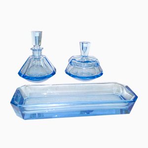 Art Deco Blue Crystal Dressing Table Set, Set of 4