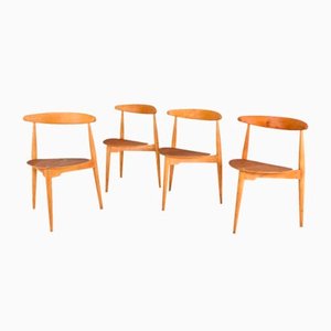 Sillas de comedor Heart FH4103 de Hans Wegner para Fritz Hansen, Dinamarca, años 50. Juego de 4