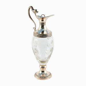 Pichet Bordeaux Antique en Verre Taillé et Plaqué Argent, 1890s