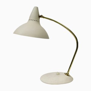 Italian Brass Table Lamp with Light Beige Ripple Finish, 1950s