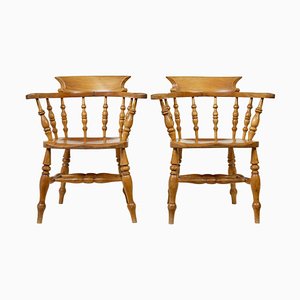 Set of 19th Century Elm Elbow Chairs, 1890s
