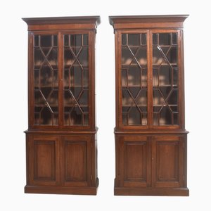 Mahogany Glazed Bookcases, 1890s, Set of 2