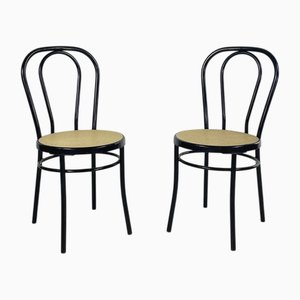 Set of Italian Black Metal Framed Cafe Chairs in the style of Marcel Breuer, 1980s
