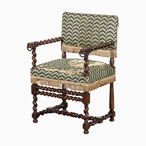 19th Century English Cromwellian Carved Oak Barley Twist Armchair, 1860s