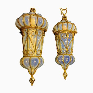 CVenetian Opal Glass Lanterns and Sconce, Murano, 1950s, Set of 2