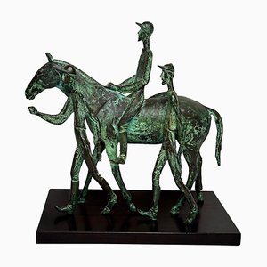 Bronze Race Horse & Jockey Group with Stable Hands Sculpture attributed Carybé