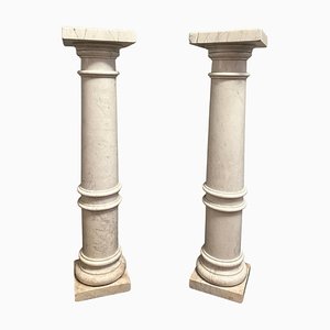 Weiße Carrara Marmorsockel, 1890er, 2er Set