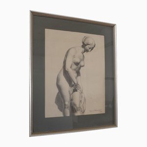 Ebba Von Wachenfeldt, Frauenstatue, 1883, Kohlezeichnung
