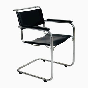 Bauhaus Black Leather Iconic Armchair by Mart Stam for Thonet, 1980s