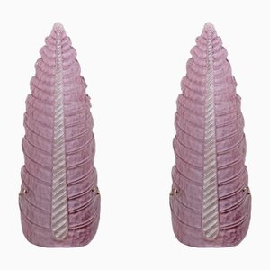Applique Mid-Century moderne in vetro di Murano rosa ametista, 2000, set di 2